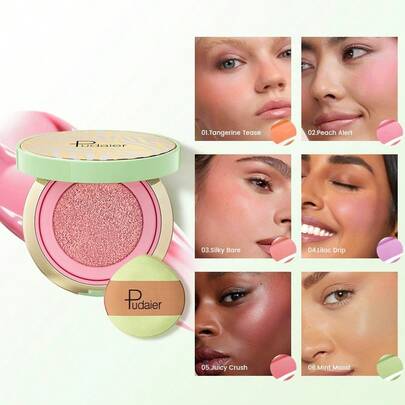 6 Color Air Cushion Blush, Suitable For Daily Makeup, Multi-Functional As Highlighter & Eyeshadow, Long-Lasting Waterproof, Easy To Carry
