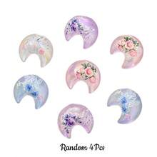 4pcs Romantic Moon/Heart Shaped Resin Beads, Multi-Color AB Coated Rose Pattern Beads, Suitable For DIY Jewelry Making, Couple/Wedding/Mother's Day, And Phone Charms - Multicolor - View 11