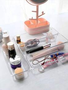 6 Stück Multifunktionaler tragbarer Becherhalter, transparente Aufbewahrungsbox, Besteckorganizer, Kosmetikbox, Schreibtischorganizer, geeignet für Zuhause Küche Bad Büro Schlafzimmer, Multifunktions-Kosmetik- und Toilettenartikel-Aufbewahrungsset, passend für Arbeitsplatten-Schubladenregal, leichte Kunststoffteiler für Lippenstifte, Pinsel, Hautpflegeflaschen - Verschiedenfarbig - Übersicht 6