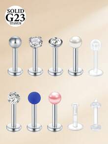 5pcs G23 Lip Rings Flat Back Lip Studs Earrings Studs Casual Plastic Lip Piercing Jewelry Set,Cartilage Tragus Earrings Studs Labret Rings 16G=1.2mm 6mm 8mm 10mm Helix/Conch/Medusa Studs - Silver - View 5