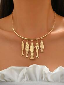 1 buah Kalung Unik Berbentuk Berbagai Ikan untuk Wanita, Aksesori Logam Desain Niche Cocok untuk Perjalanan Sehari-hari, Pantai Musim Panas, Kencan - Yellow Gold - View 5