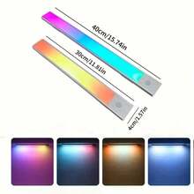 Luz LED inalámbrica RGB para debajo del gabinete, barra delgada recargable y regulable de 40 cm, con carcasa de aluminio y cabezal desmontable para armario, escaleras y pasillos - Luz de gabinete colorida RGB de 40 cm - Ver 3