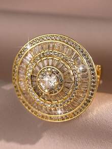 jealous young 1 pieza Anillo grande y redondo de fantasía con circonita cúbica para mujer, para boda, compromiso, fiesta, joyería, regalo del Día de San Valentín, mamá, madre, Día de la Madre - Amarillo Oro - Ver 1