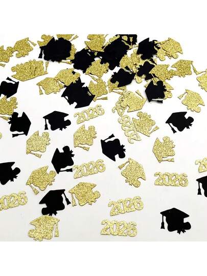 300/100 adet 2026 Altın ve Siyah Mezuniyet Konfeti, Doktora Şapkası Konfeti, Mezuniyet Sezonu Masaüstü Dekoru, Siyah ve Altın Doktora Şapkası Çok Renkli Konfeti, Mezuniyet Partisi Masa Dekoru Çok Renkli Konfeti, Temalı Parti Dekoru Çok Renkli Konfeti