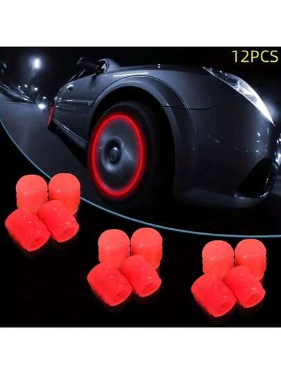 12 piezas Tapas de válvula de neumático luminosas rojas, tapas de válvula de neumático para motocicleta/bicicleta eléctrica/coche, decoración exterior universal para automóviles