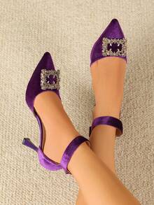 Purple Crystal Embellished Stiletto Heel Sandals, Versatile Elegant Pumps For Casual, Commute, Office, Nightclub, Wedding, Outdoor, Suitable For Spring/Summer - Purple - View 3