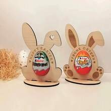 复活节限量版：1个木制兔子摆件，专为展示惊喜彩蛋而设计，印有“Happy Easter”（复活节快乐）和德语“Frohe Ostern”（复活节快乐）字样。可用作桌面装饰或复活节礼物，既能展示彩蛋，又能增添节日气氛，适合家庭活动或派对装饰。 - A - 查看 4