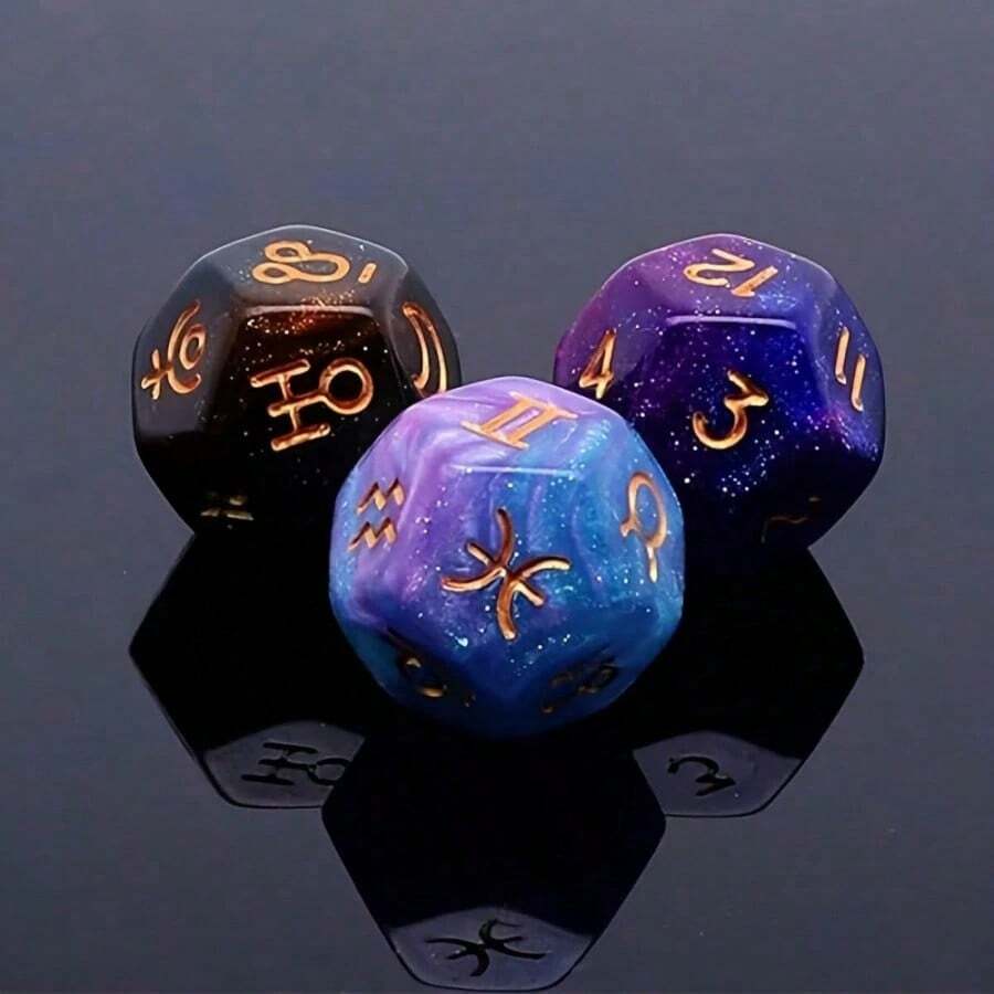 Random Color Astrology Divination, 12 Zodiac Faces, Constellation, Tarot Card Game Accessories, Dice Set, Acrylic Pearl Astrology Dice - Multicolor - View 1