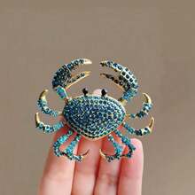 A 2026 New Hot-Selling Pin, European And American Rhinestone Crab Brooch, Women's High-End Sense, Light Luxury And Exaggerated Brooch, Clothes Accessories, Alloy Animal Pins - 藍色 - 查看 1