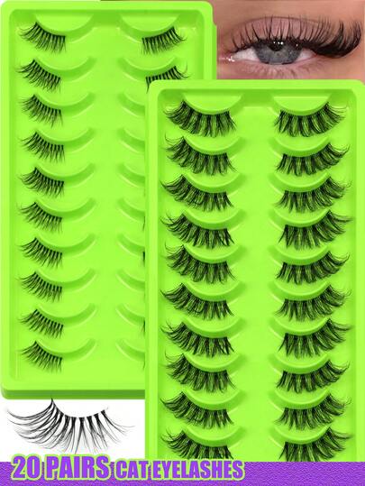 20 de perechi de gene false de dimensiuni mari, cu aspect natural, cu capacitate mare, gene false naturale pufoase, gene groase tip ochi de pisică, extensii înaripate, gene subțiri cu bandă transparentă, gene false scurte