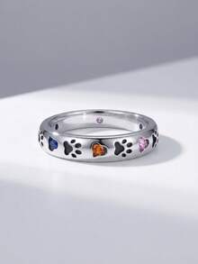 1枚宠物爪心形订婚戒指，经典马眼形单钻戒指，隐藏式光环结婚戒指，精致求婚戒指，送给女友的女士珠宝 - 銀色 - 查看 7