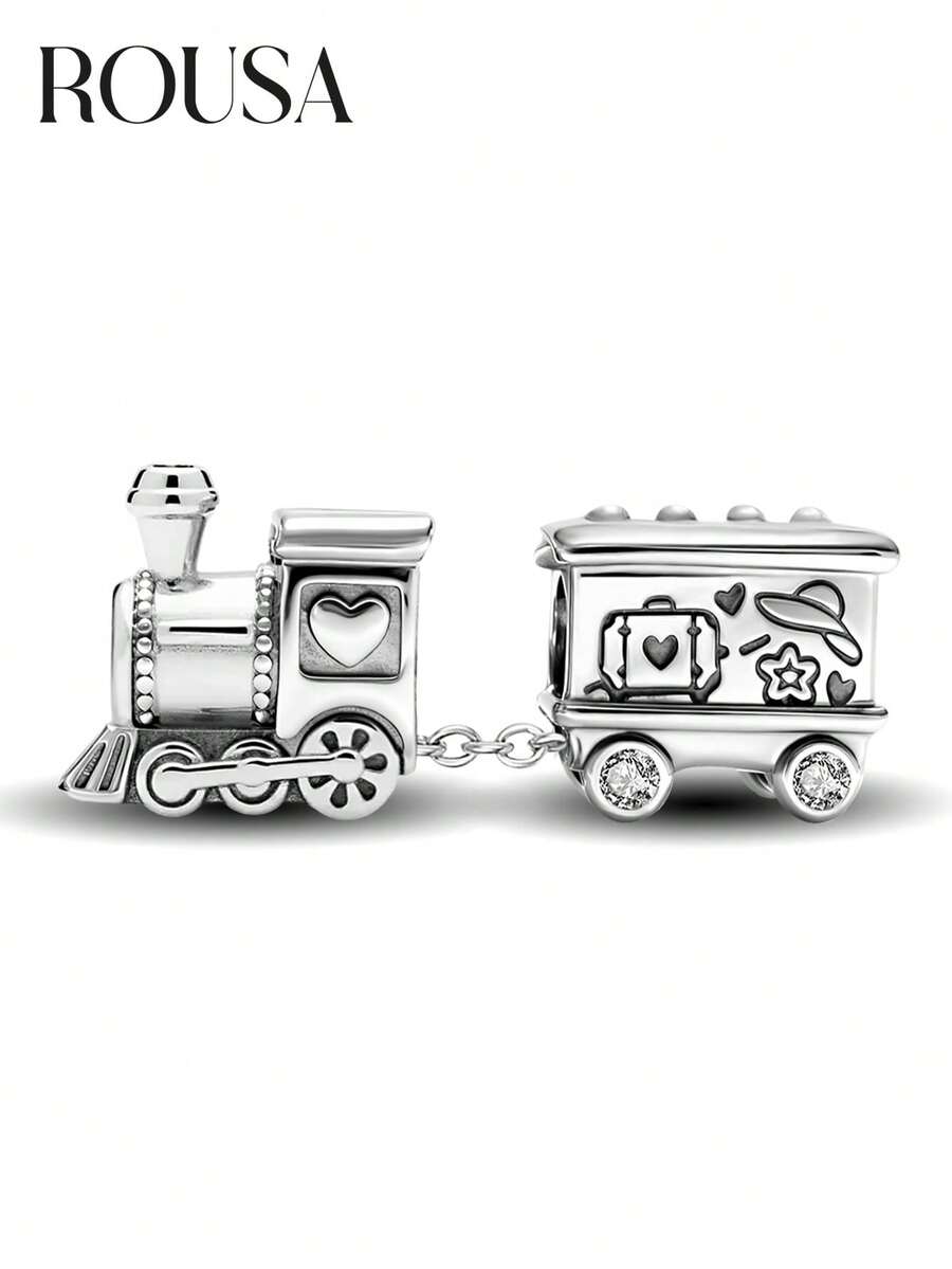 1 hạt hình tàu hỏa bằng bạc Sterling 925, thích hợp làm vòng tay nữ, vòng đeo tay tự làm trang sức, trang trí hàng ngày, phụ kiện cho bé gái. - Đi tàu hỏa - Xem 1