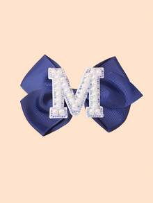 1 Piece Girls Initial Hair Clips A-Z, Preppy Style Navy Blue Grosgrain Ribbon Bows With Pearls, Cute Personalized Hair Barrettes For Little Girls - Navy Blue - View 24