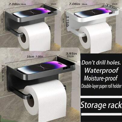 1pc Universal Black Paper Towel Holder, Modern Non-Fading Toilet Paper Roll Rack, Minimalist Design Suitable For Home, Bathroom, Living Room, Random Style & Color