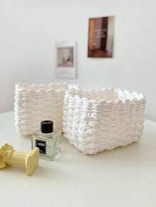 Bộ 3 giỏ đựng đồ đan thủ công (nhỏ + vừa + lớn), chất liệu dây giấy, dùng để sắp xếp và lưu trữ đồ đạc trong nhà, phù hợp cho phòng khách, phòng ngủ, tủ, văn phòng, trang trí nhà cửa, trang trí theo phong cách nông thôn (nhỏ + vừa + lớn), quà tặng ngày lễ, giỏ đựng đồ tái sử dụng, thích hợp để đựng văn phòng phẩm, tủ quần áo, đồ chơi, mỹ phẩm, giỏ đựng đồ dùng trên bàn làm việc, quà tặng lý tưởng. - trắng - Xem 6
