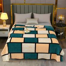 1 chiếc chăn lông cừu mềm mại, chăn flannel kẻ sọc ấm áp, chăn dùng trong phòng lạnh, chăn ngủ trưa văn phòng, chăn sofa, chăn lông giả Halloween, chăn choàng, thích hợp cho Giáng sinh, Lễ Tạ ơn - màu xanh lá - Xem 3