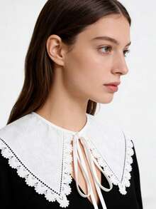 1 Pc White Small Shawl Collar With Floral Fake Collar, Shirt Collar Versatile Collar Fake Collar Fashionable Lace Collar - White - View 4
