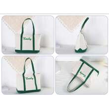 1pc Customized Canvas Tote Bag, Create A Unique Bag Just For You! Durable Canvas Tote Bag Not Only Practical But Also A Canvas To Showcase Your Personalized. Embroidery, Add Elegant Name, Initial Or Special Text - Multicolor - View 10