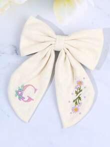 1件 26字母紫色花卉刺繡白色蝴蝶結髮夾，適合女孩髮飾，鱷魚夾，適用於學校與日常配戴 - 彩色 - 查看 20