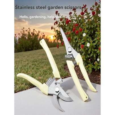 1 chiếc kéo cắt tỉa cây bằng thép không gỉ, kéo cắt tỉa đa năng tiện dụng với tay cầm thoải mái và lưỡi thẳng/cong, thích hợp để cắt tỉa và thu hoạch cây trồng, dụng cụ làm vườn thời trang, phụ kiện làm vườn thiết yếu.