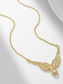 1pc Gold Angel Wing Waterdrop Pendant Necklace, Elegant Chic Style, Suitable For Dates, Parties, Gifts, Comes In OPP Bag Packaging - Gold - View 2