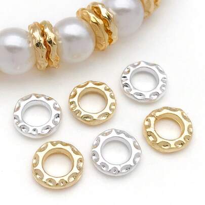 10颗18K镀金隔珠，8毫米扁平圆形散珠，波浪形黄铜珠，金属珠，适用于夏季珠宝制作DIY工艺品耳环手链项链