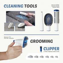 OLIXIS 5 Professional Tools Pet Grooming Vacuum Kit, Low Noise Pet Hair Remover, 5 Professional Tools With Cordless Clippers For Dogs Cats All Hair Types, Easy For Home Use Grooming Brush - Blue and White - View 9