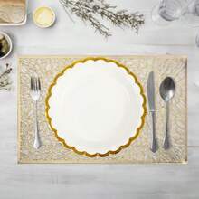 10个白色金色纸盘，7英寸和9英寸象牙色扇形纸盘，带金色箔片，白色一次性纸盘套装，适用于生日、婚礼、圣诞节、新年、新娘送礼会等派对装饰 - 白色 - 查看 6