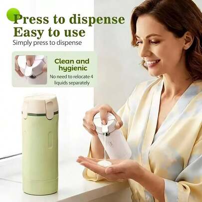 四合一旅行洗漱用品瓶套装，防漏可重复灌装液体容器，适用于洗发水、乳液等，方便携带，机场安检必备