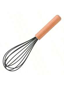 Wooden Handle Silicone Manual Egg Beater Whisk, Home Baking Cream Mixing Tool - Multicolor - View 4