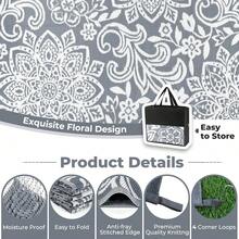 Pauwer Outdoor Rug Waterproof, Reversible Plastic Straw Rug RV Camping Rug, Indoor Outdoor Patio Mat, Outside Carpet For Porch,Deck,Camper,Balcony,Backyard,Picnic - Flower/Grey - View 3