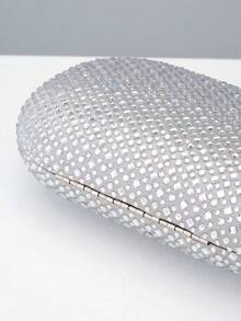 Elegant Fashion Rhinestone Embellished Oval Clutch Bag - Silver - View 7