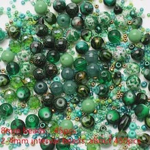 42g/Paquete Kit de elaboración de joyería con cuentas de vidrio verdes surtidas DIY para collares, pulseras, accesorios para mujeres - Verde - Ver 9