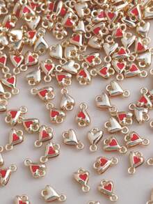 10/20/50/100pcs Alloy Round & Square Clover Enamel Double-Layer Double-Pendant Bracelet Necklace Earring DIY Jewelry Accessories - Heart-shaped - View 14