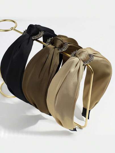 1pc Elegant Crystal Knot Wide Headband, Versatile Hairband For Covering Gray Hair, Suitable For Outings And Parties, Luxury Gift Diadema Hair Hoop