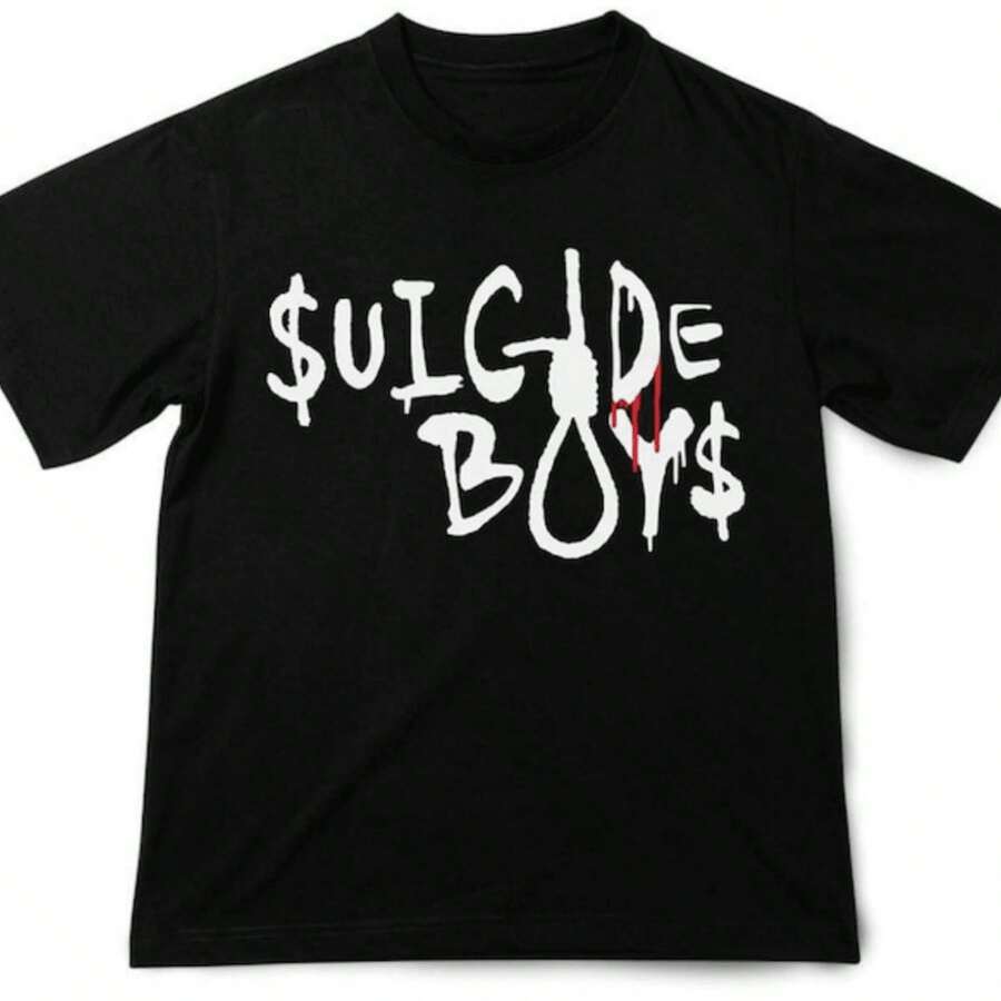 Suicide Boys Drip Logo Crewneck T-Shirts Casual Wear Y2k Short Sleeve - 黑色 - 查看 1