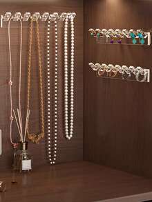 3pcs Wall Mounted Necklace Holder Rack With 8 Hooks, Jewelry Organizer For Necklaces, Bracelets, Rings - Clear - View 5