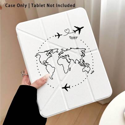 Acrylic Crystal Tablet Protective Case With Kickstand, Colorful Painted Patterns Like Airplane, World Map, Compatible With Samsung A9/A9+/S9/S9FE/A11/A11+/S11/S10 FE/S10 FE+/S10 Lite, Apple A16 2025, Air 11/13, M3 2025, Mini 7 A17, Pro 2024, Air 11/13, M2 2024, Pro 11/13, , , Honor, , , And Other Popular Models, Foldable Anti-Bending, Silicone Reinforced Corners, Auto Wake/Sleep Function
