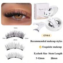 Professional Magnetic Lashes Set Model, Reusable Glue-Free False Eyelashes With Clip, Exquisite Makeup Style Wispy Lashes, 50 Degree Curl Lightweight Magnetic Eye Lash Extensions, High Density Bold Look For Party Travel, Portable Makeup Tool - CT3/7-13mm/26mm - 查看 1