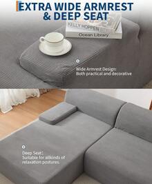 Techigher Modular Sectional Sofa, L-Shaped Corner Couch With Chaise, Boneless Couches, Sofa Bed For Living Room Bedroom, No Assembly Required, Compressed Packaging - Grey - View 8