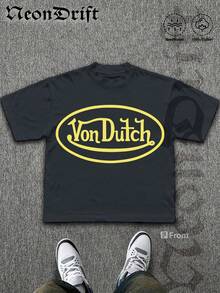 NeonDrift  Double-Sided Printing  Men's T-Shirt Men's Short-Sleeve T-Shirt100% Cotton Fabric Soft & Skin-Friendly Unisex Style Gifts For Spring Festival, Valentine's Day, St. Patrick's Day & World Cup-Van Dutch Dragon Print Men T Shirt Classic Americana Style Graphic Tee Streetwear Fashion Casual Wear For Car Enthusiasts And Vintage Culture Lovers - Màu xám đen - Xem 2