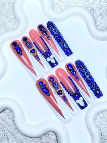 Bộ 10 móng giả dài kiểu Pháp Y2K, phủ toàn bộ móng, làm thủ công với đá rhinestone 3D màu xanh dương lấp lánh, thiết kế hoa văn thủ công, hoàn hảo cho đám cưới, tiệc tùng, Ngày Valentine, sinh nhật, quà Giáng sinh, cực kỳ vừa vặn, có thể tái sử dụng, 1 gel dán/1 miếng dán mini, bộ móng giả có thể tháo rời, phù hợp cho phụ nữ và các cô gái cho các bữa tiệc ngày lễ và sử dụng hàng ngày, sản phẩm làm móng - Nhiều màu - Xem 13