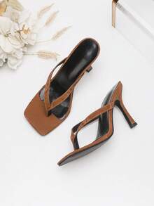 女士经典时尚人字拖高跟凉鞋，优雅舒适，适合派对和休闲场合穿着。 - 棕色 - 查看 4