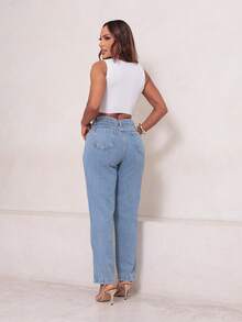 Calça Jeans Feminina Cintura Alta Utility Fit Azul Claro - Lavagem clara - Visão 8