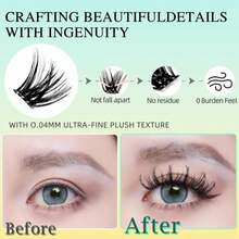Squsaya Self Adhesive Eyelashes Natural Lash Clusters Kit Pre Glued Eyelash Clusters Wispy C-Curly No Glue Needed 120 Pcs Reusable Cluster Eyelash Extensions 14-16mm With Tweezers - BIG EYE MAGIC - ColorA - 查看 2
