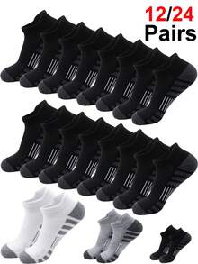 12 Pairs Men's Low-Cut Breathable Mesh Sports Socks, Solid Color Casual Ankle Socks For All Seasons - Multicolor - View 12