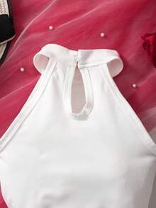 Setelan 2 Potong Rompi Bunga Mawar 3D dan Rok Dua Lapis dengan Hiasan Pita yang Modis dan Elegan untuk Anak Perempuan, Musim Panas - Burgundy - View 5
