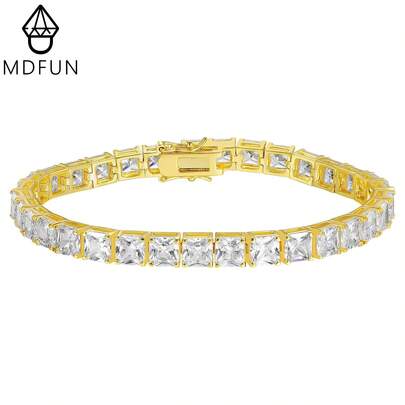 MDFUN Vòng tay nam mạ vàng 18K, mặt cắt hình vuông và tròn, kích thước 5mm, phong cách hip hop.