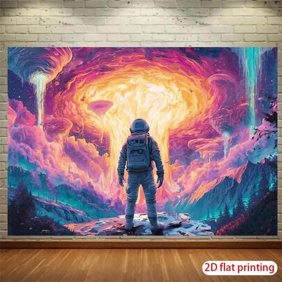 An Astronaut Space Tapestry - Suitable For Wall Decoration In Rooms, Gardens, And Patios - Versatile Cosmic-Themed Decor For Weddings, Birthdays, Christmas, Winter, Spring, And Autumn Parties - Made Of Durable Fabric With A Planet Pattern Design, Comes With A Tapestry Clip