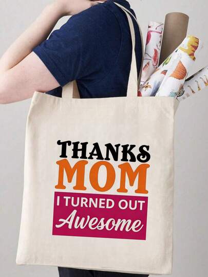Bolsa de regalo del Día de la Madre con diseños significativos - Bolsa de lona reutilizable con asa para el hombro para mamá, bolsa de hombro, ligera y de gran capacidad, bolsa de almacenamiento para artículos de ganchillo, bolsa de compras de supermercado, bolsa para ir al trabajo, bolsa de viaje - Regalos para la madre - Oficina, viaje, camping, compras